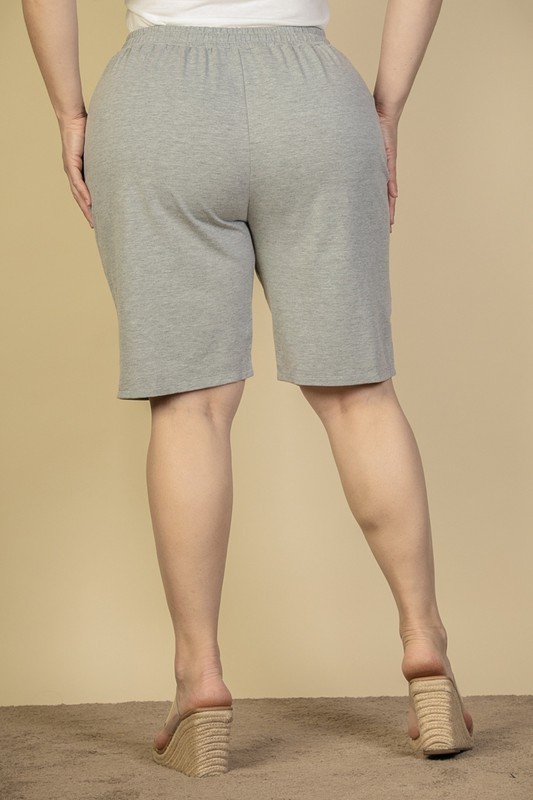 Terry Cloth Shorts Elastic Drawstring Waistband Plus Size Side Pockets 3417x