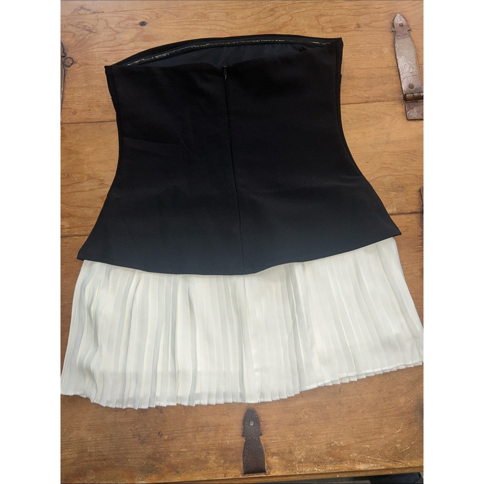 Naked wardrobe Pleated Strapless Mixed Media Minidress
