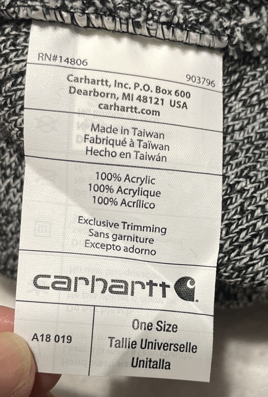 Carhartt Gray Solid Knit Cuffed Beanie Hat One Size Logo Stretch Winter Workwear
