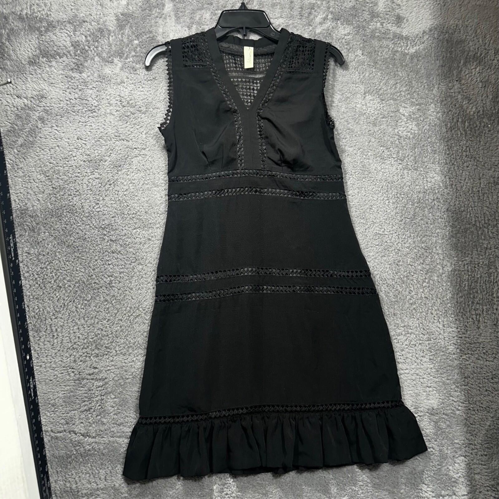 Allison Joy Dress Womens XS Black Crochet Lace V-Neck Ruffle Hem Mini 49793EV