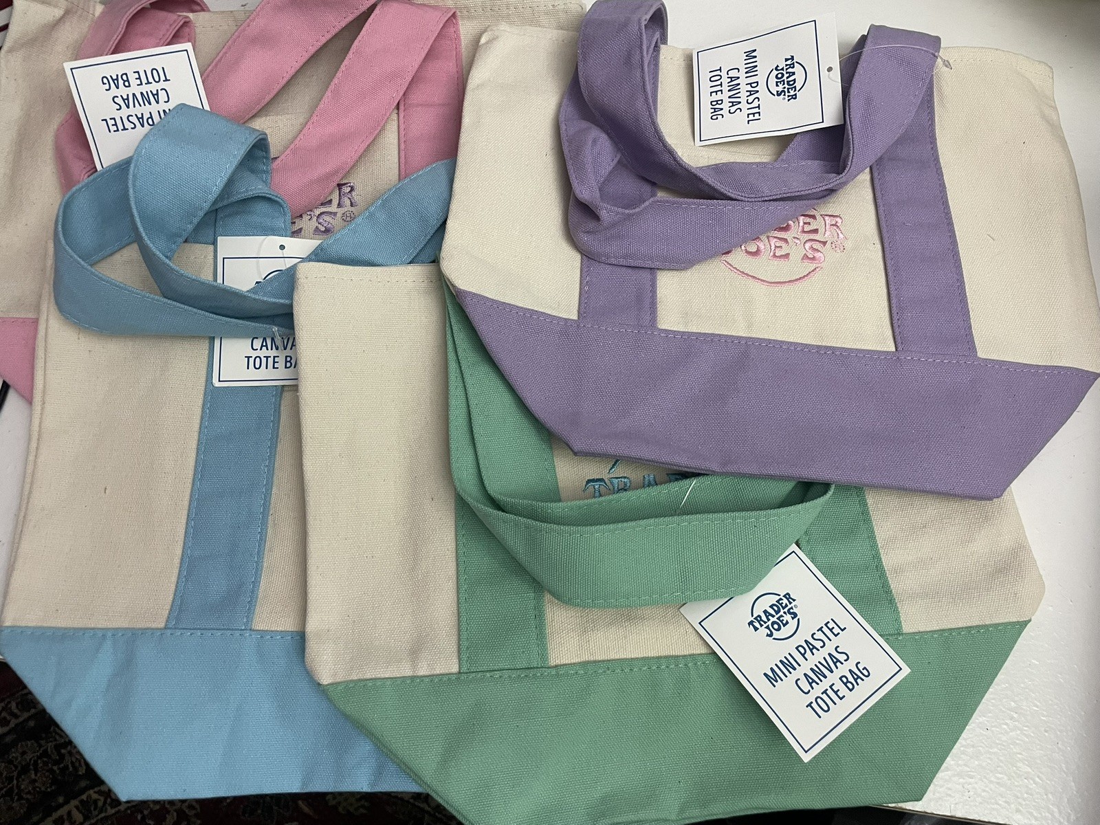 LIMITED EDITION Trader Joe’s Spring Pastel Mini Tote Bags 2025 NWT set Of 4