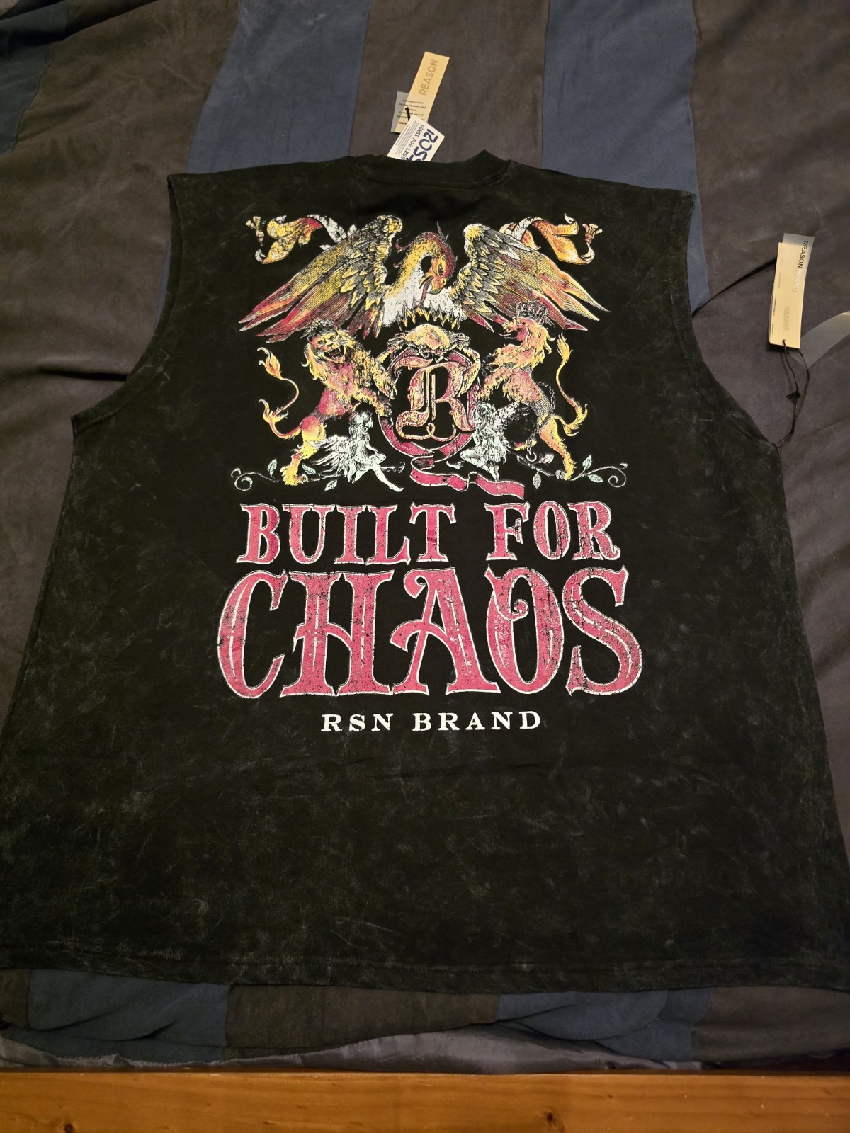 Reason Brand “Built For Chaos” size XL Washed Sleeveless Muscle Shirt Black….