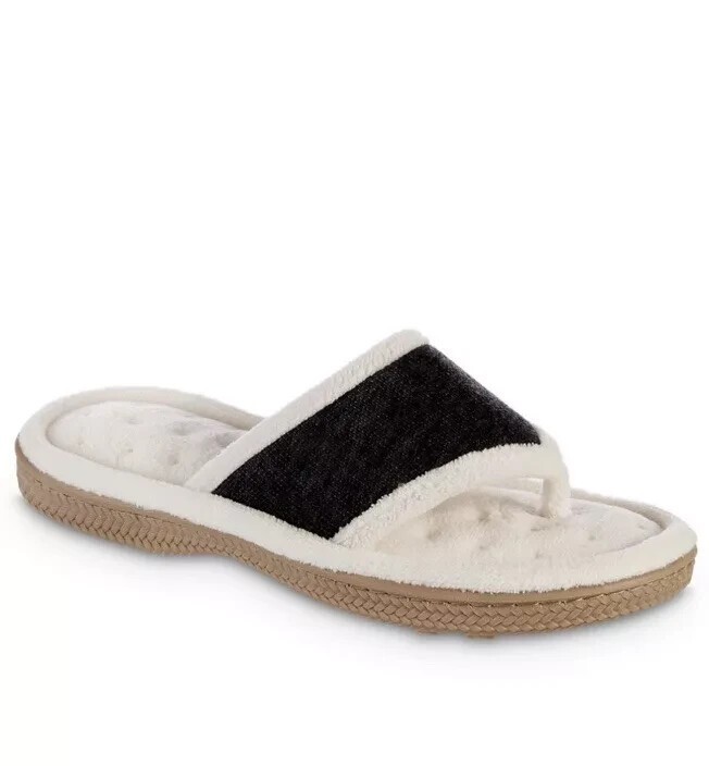 Isotoner Women Nicola Comfort Thong Slippers Black Size L (8.5-9) NEW