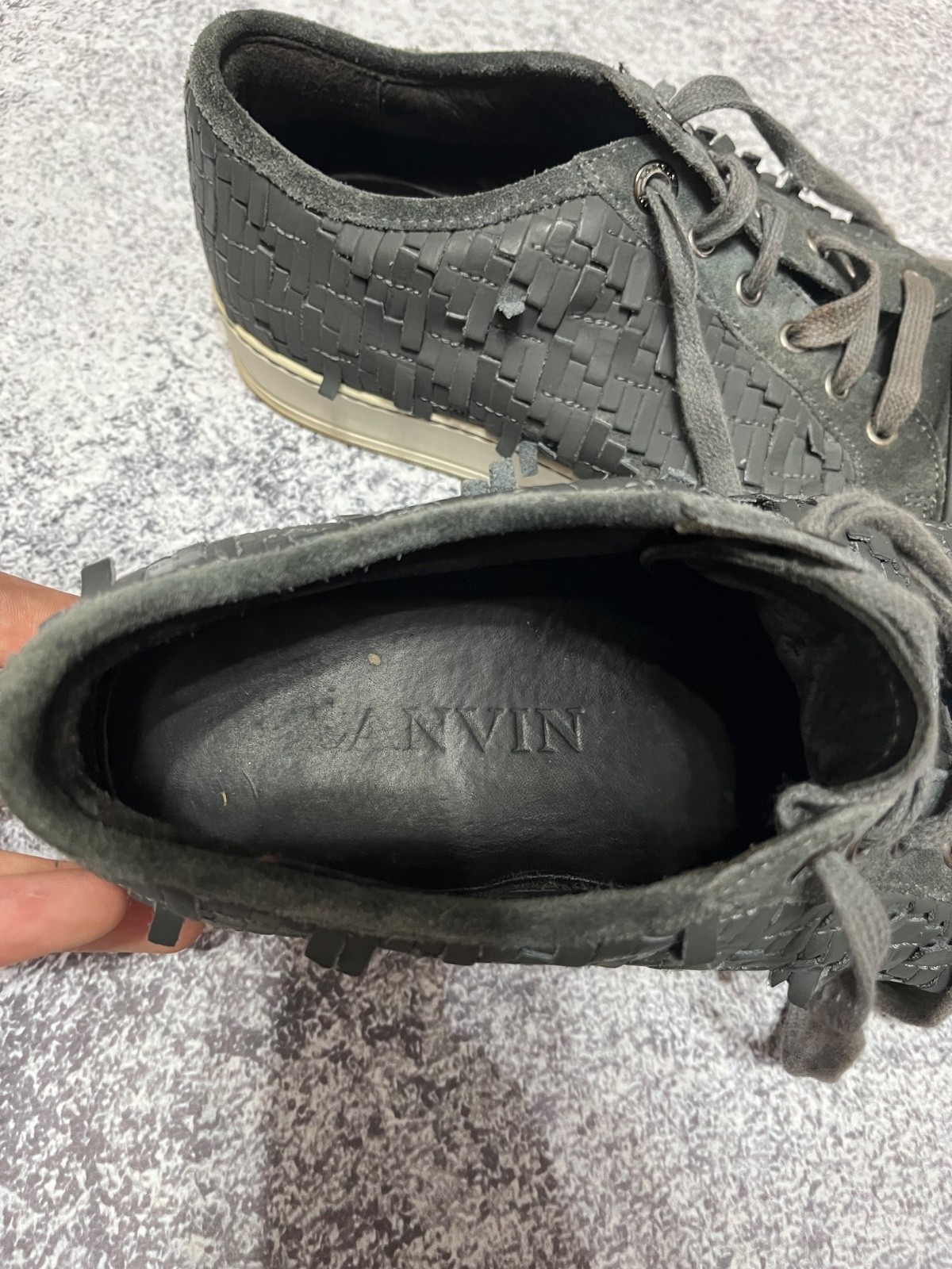 Lanvin Grey Woven Leather Low Top Sneakers Cap Toe Italy EU42 US9 Designer