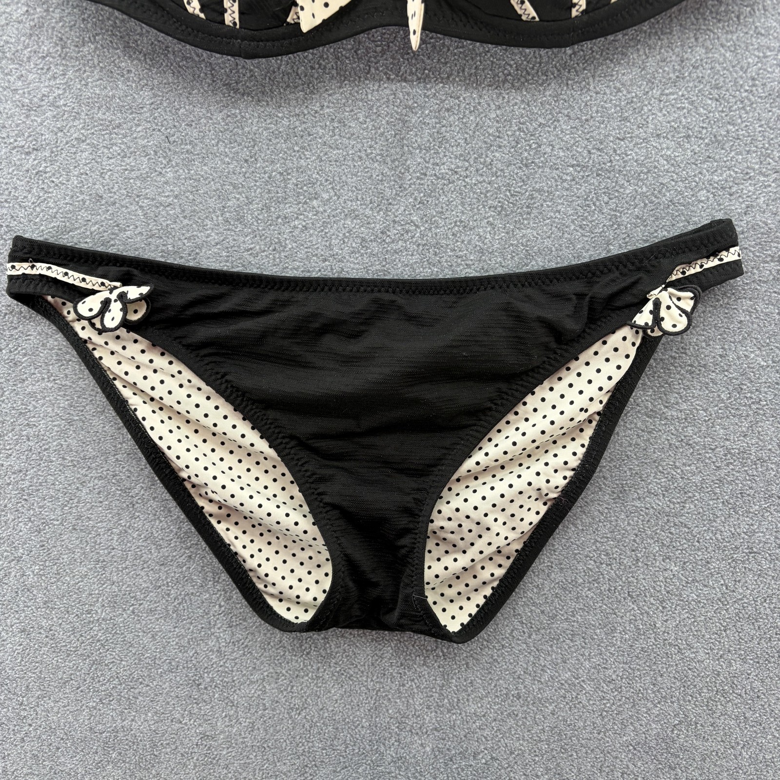 VTG 90s Y2K Betsey Johnson Bikini Women Large Black Polka Dot Pinwheel Retro