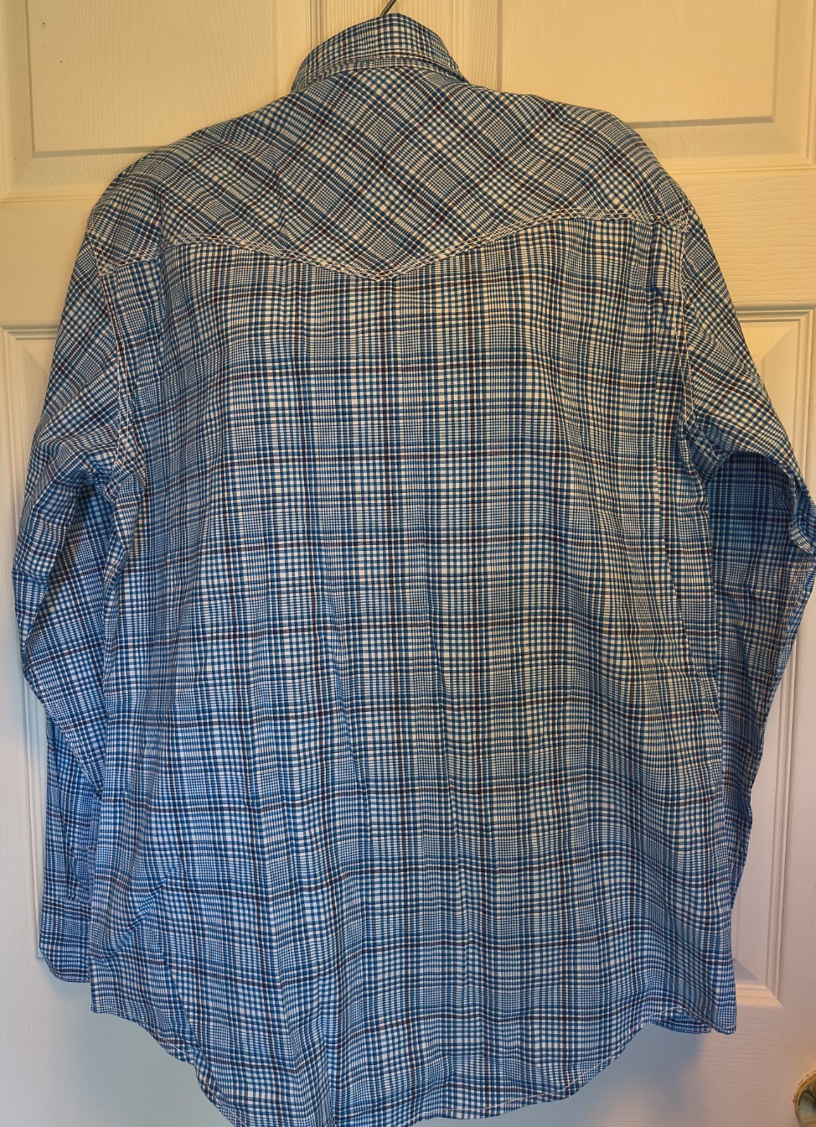 Wrangler 20X Competition Advanced Comfort Plaid Snap Shirt Blue/White L Pockets