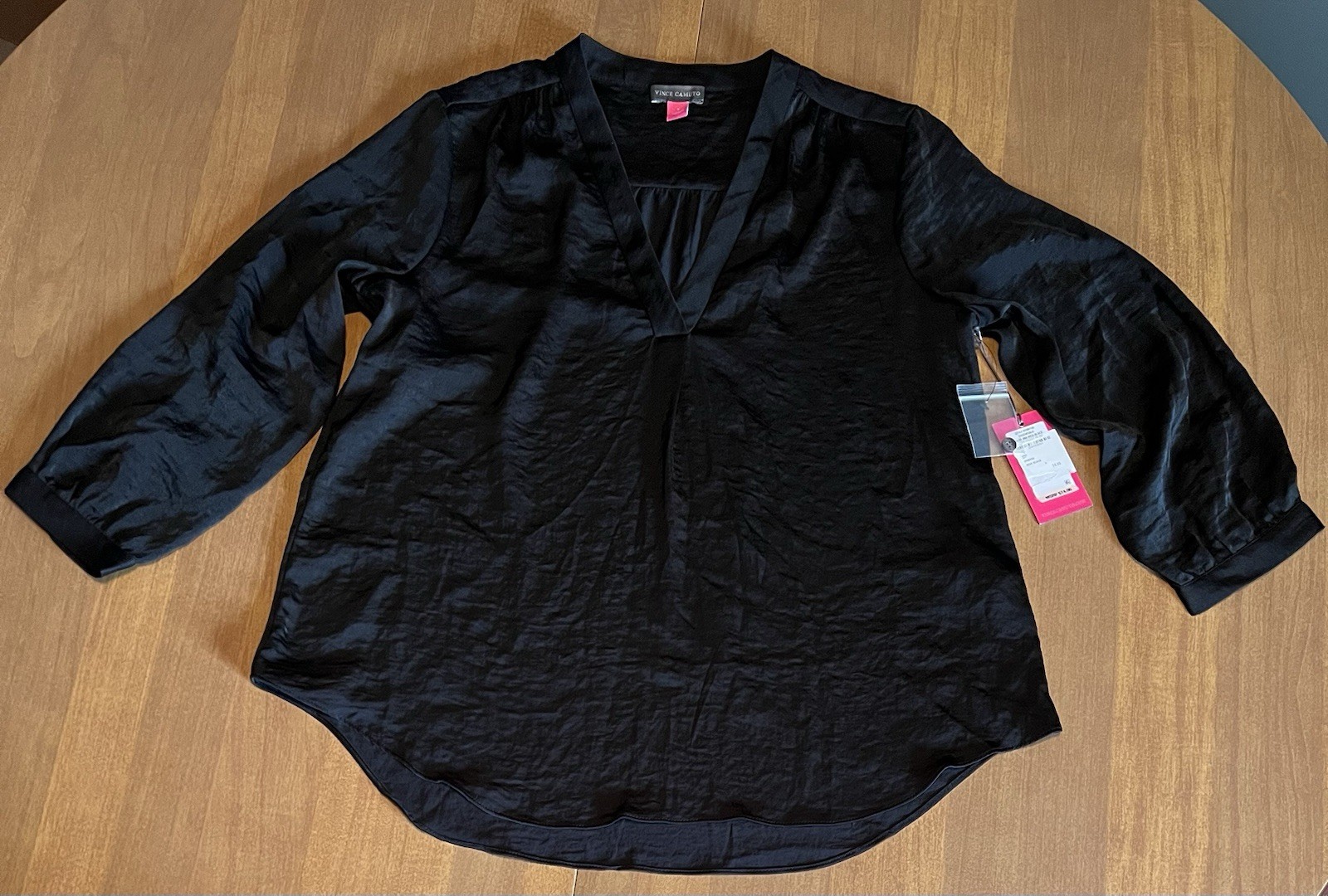 Women’s Vince Camuto Black Silky/ Jersey Long Sleeve Popover Blouse Top Size S