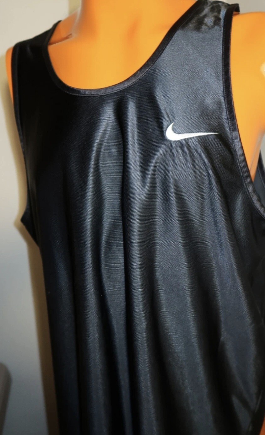 Vintage 90s Nike Basketball Jersey Tank Top XL Satin Black Silky Shiny