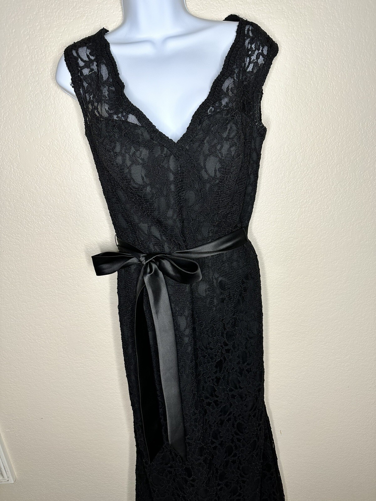 MORI LEE by MADELINE GARDNER black lace evening gown dress Bridesmaid 12 $225