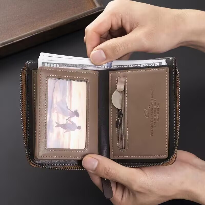Men Retro Wallet Multifunction PU Leather Zipper Wallet Durable Gift