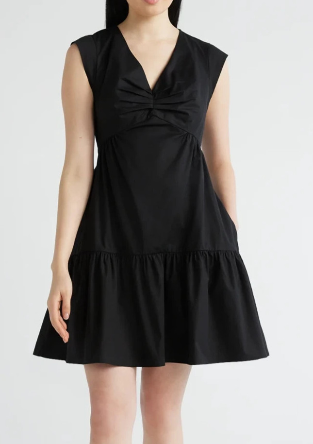 Scoop Womens Dress Size XS Black V-Neck Poplin Mini Casual Lightweight Pullover