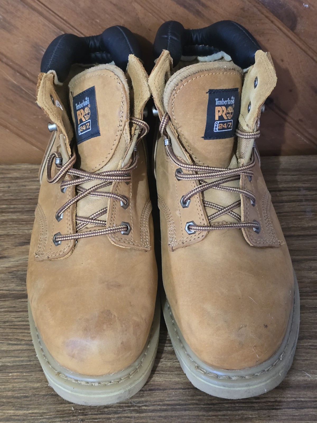 TIMBERLAND PRO Mens Size 9.5 W PitBoss 6″ Steel Toe Work Boots Tan Wheat