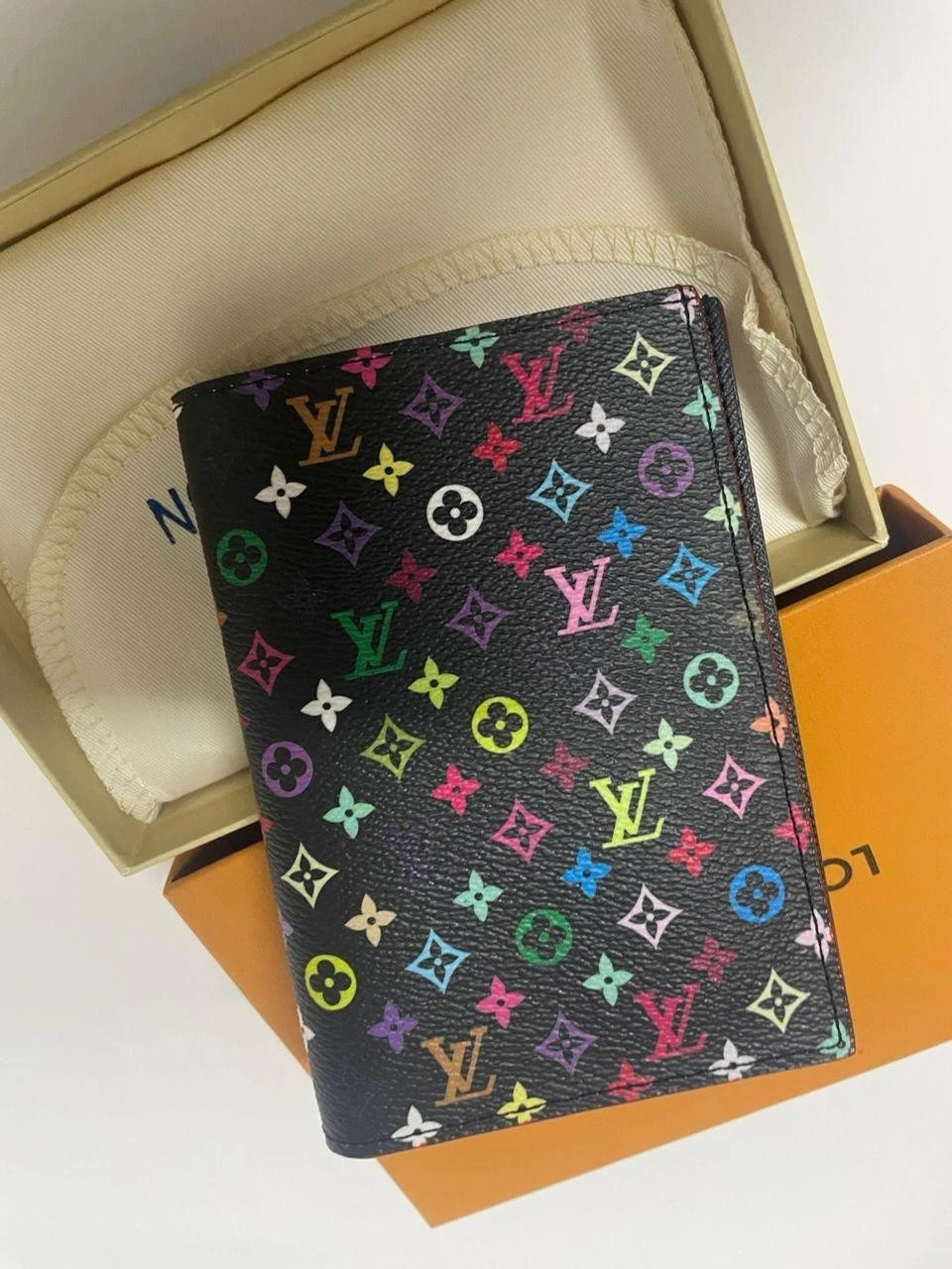 Louis Vuitton Passport Cover Black Multicolor With Box and dust bag