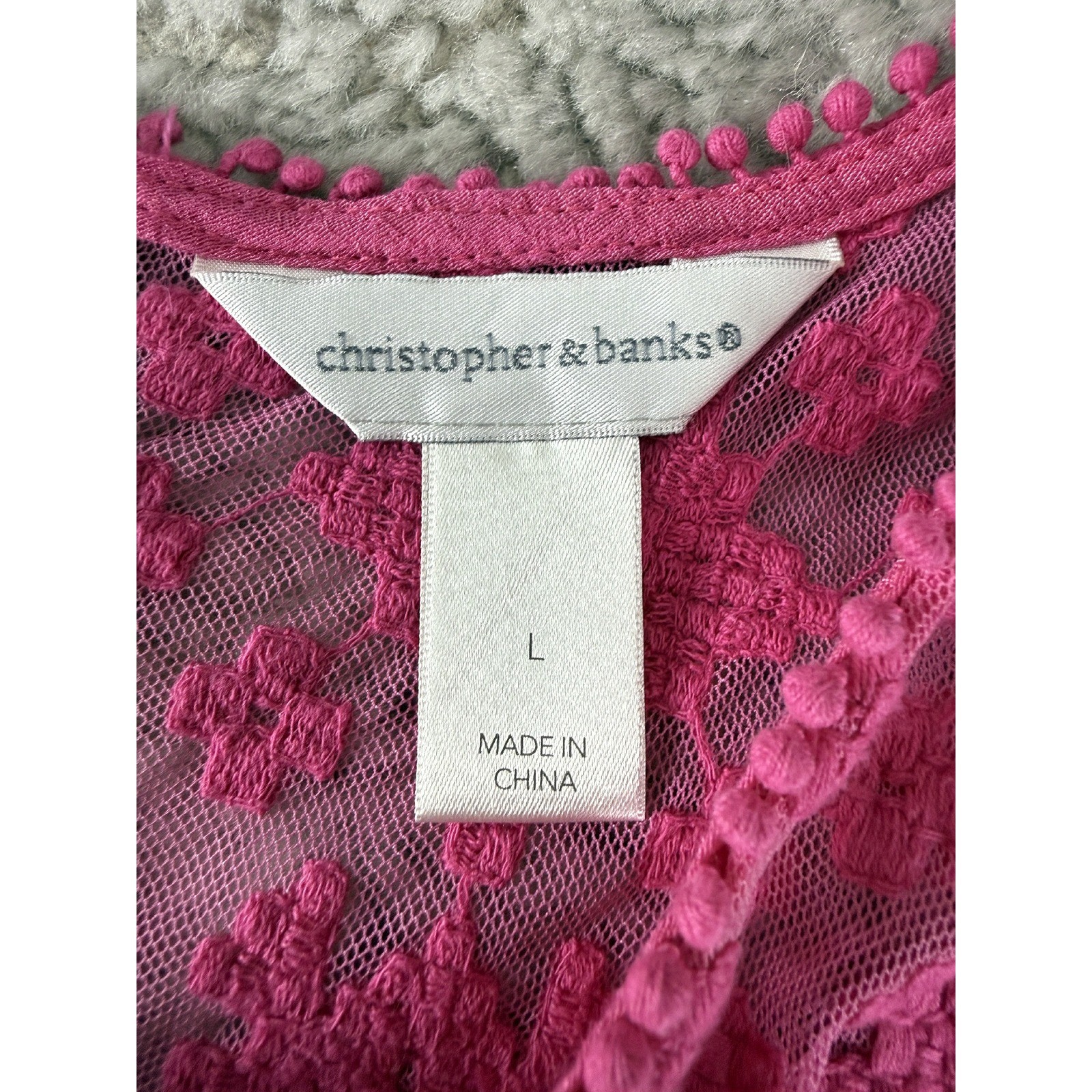 Christopher & Banks Size L Lace Mesh Trim Boho Tank Top Pink Women Sleeveless