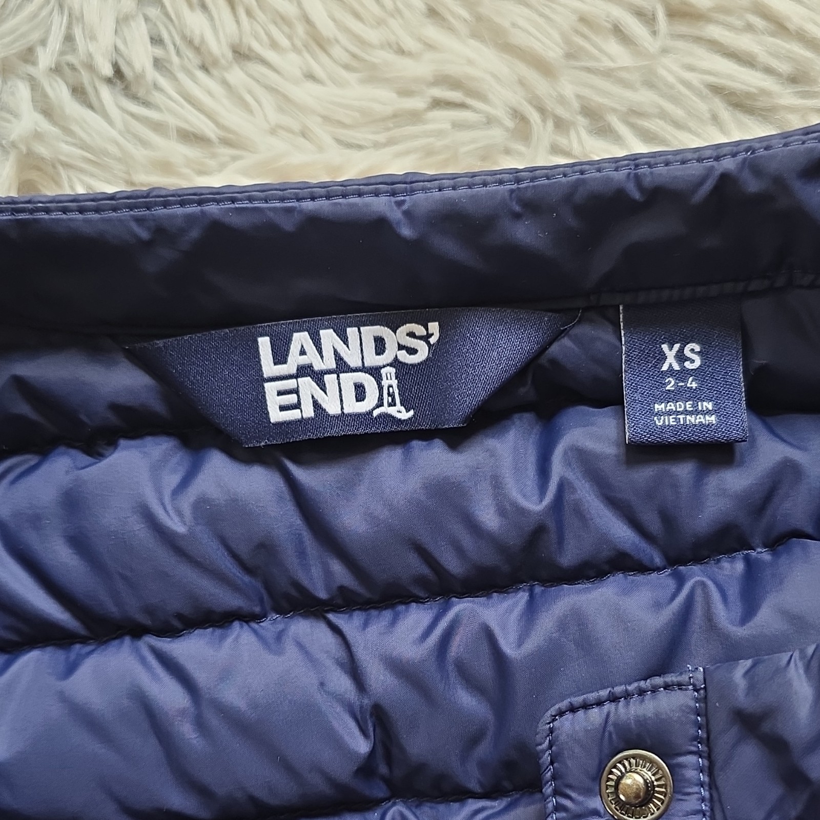 Lands’ End Quilted Puffer Jacket Women’s Navy Blue Snap Full Zip Outdoor – Small