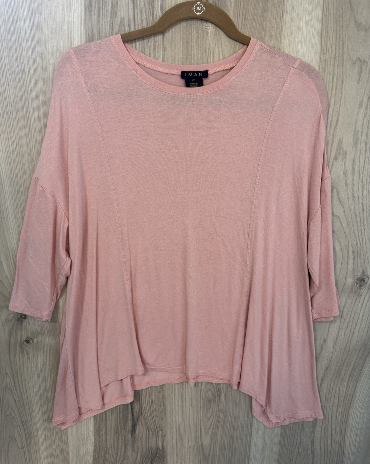 IMAN Pink Knit Rayon Spandex Stretch Round Neck 3/4 Sleeve Pullover Top XS