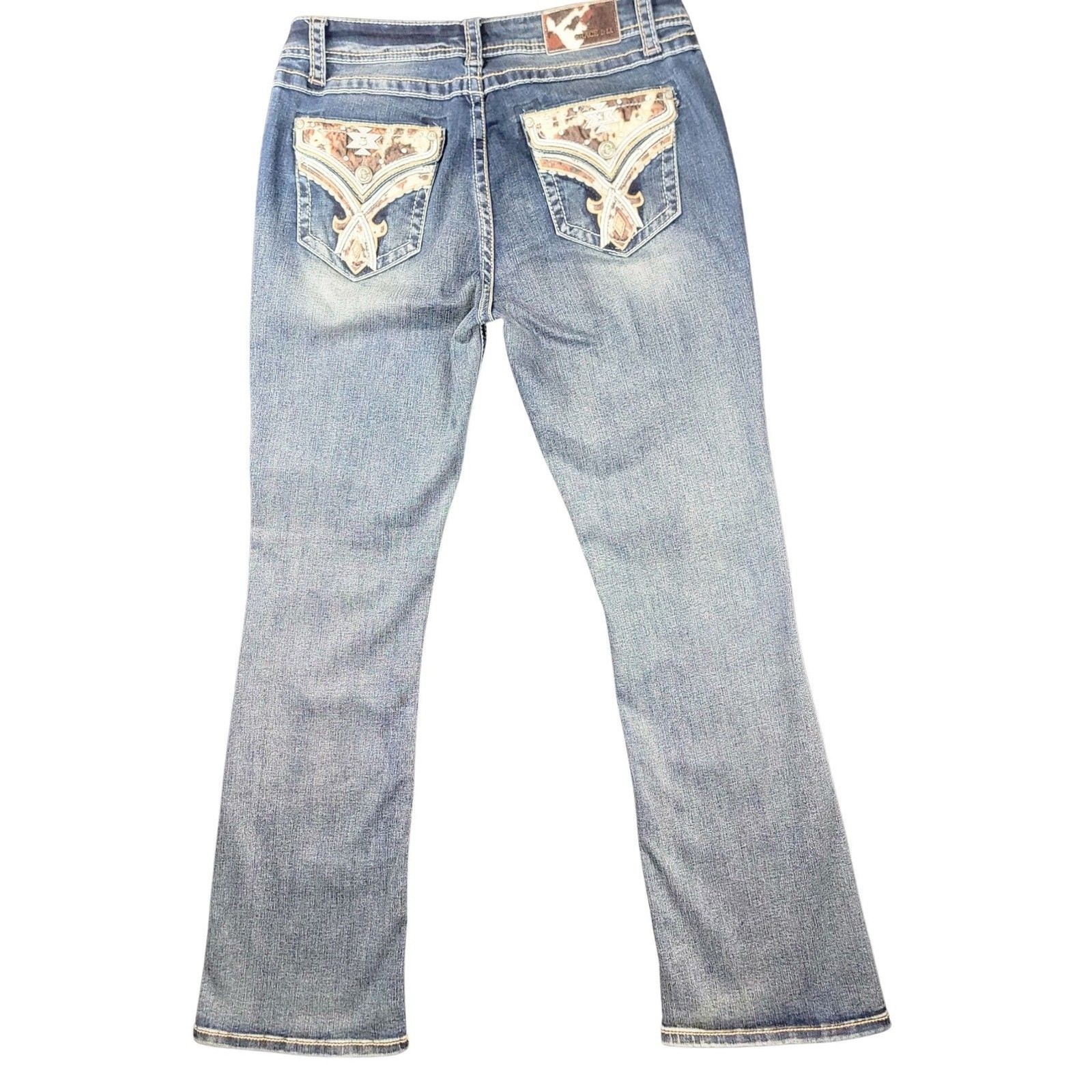 Grace in LA Bootcut Jeans Size 31 Western Rhinestone Embroidered Boho Pockets