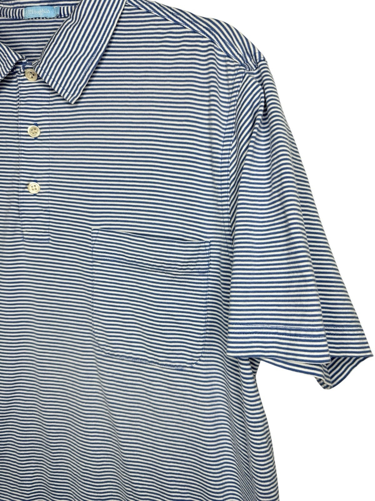 J. McLaughlin Callahan Cotton Polo in Stripe Abyss Blue White Large