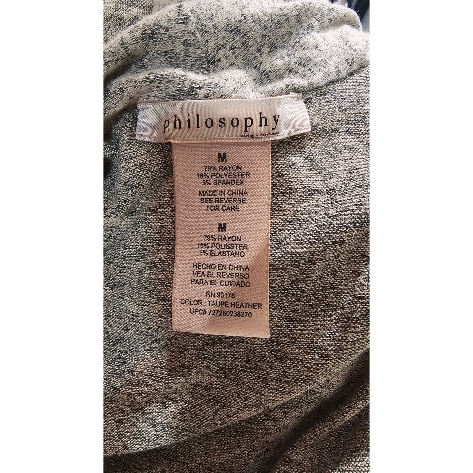 PHILOSOPHY Heathered Taupe Open Front Cardigan Medium Soft Knit
