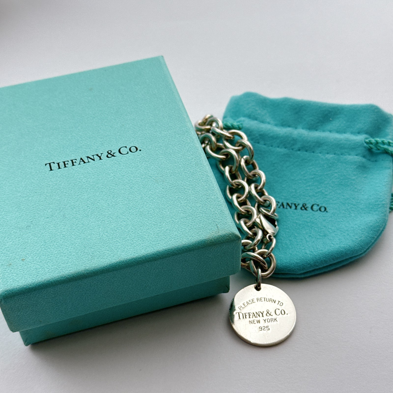 Tiffany & Co. Return To Tiffany Round Tag Sterling Silver 925 Bracelet 18cm