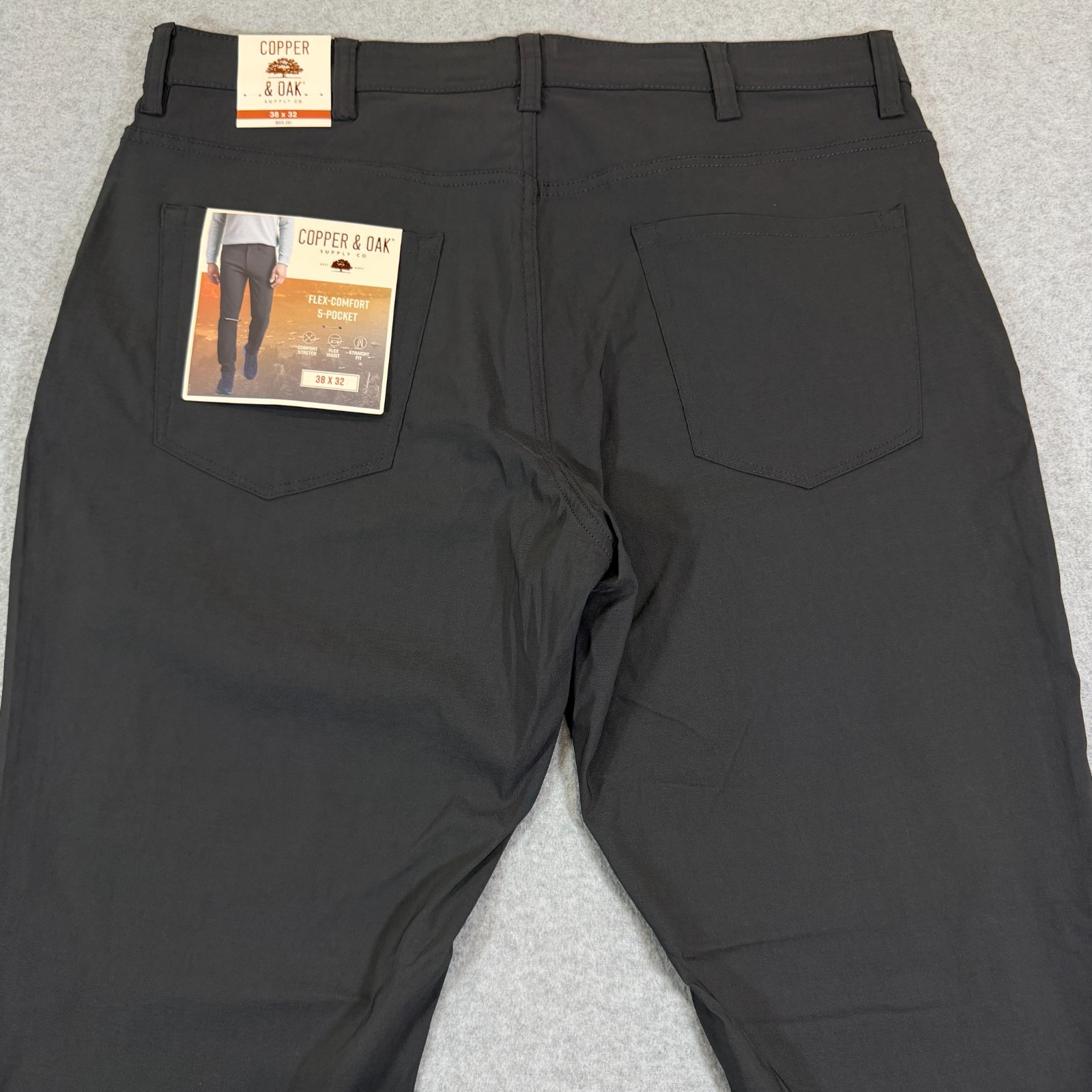 Copper & Oak Mens Flex-Comfort 5-Pocket Pants 38×32 Forged Iron Gray Stretch NWT