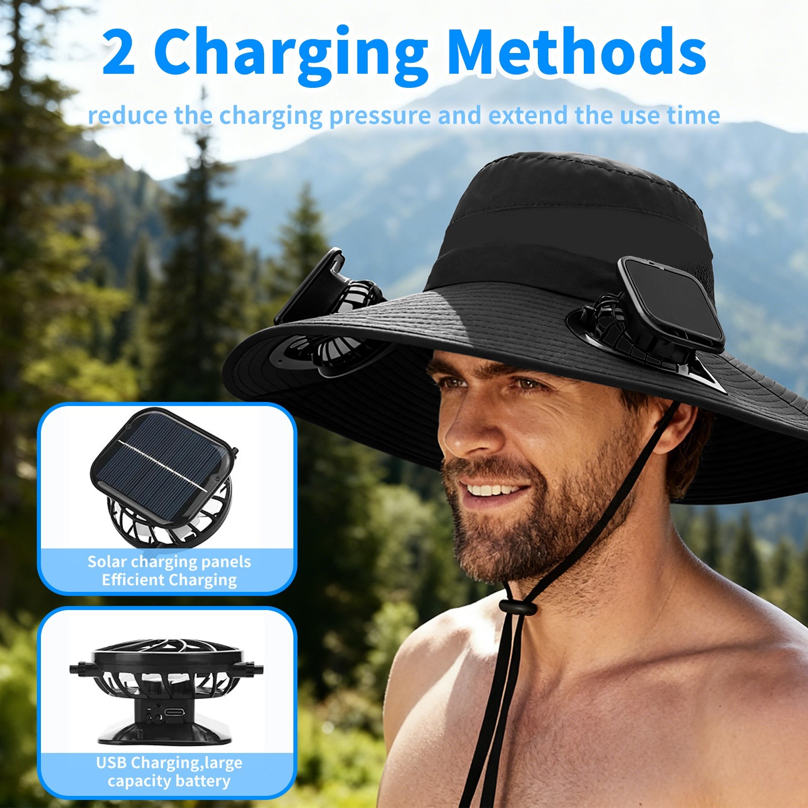 Solar & USB Powered Fan Hat Outdoor Fishing Hat Sunscreen Sun Hat With Dual Fan