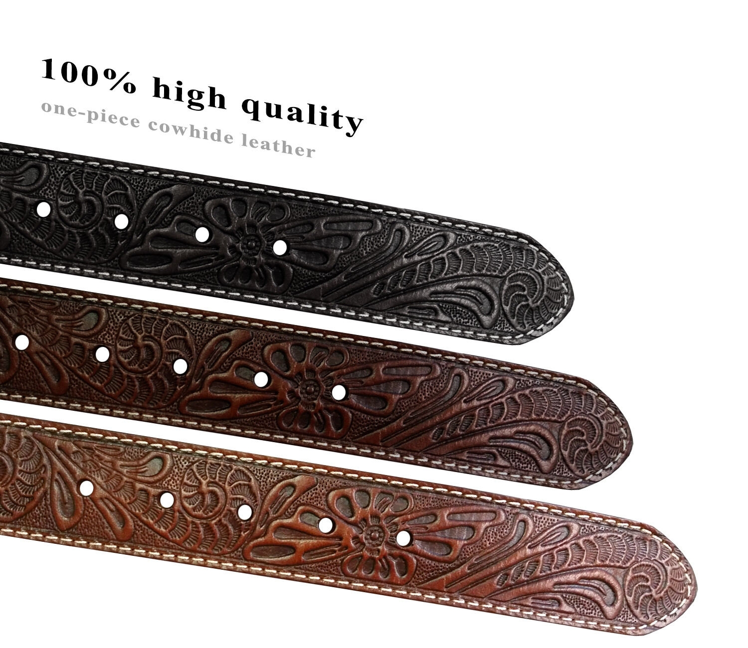 Western Floral Engraved Tooled Genuine Full Grain Leather Belt Strap 1-1/2″ Wide