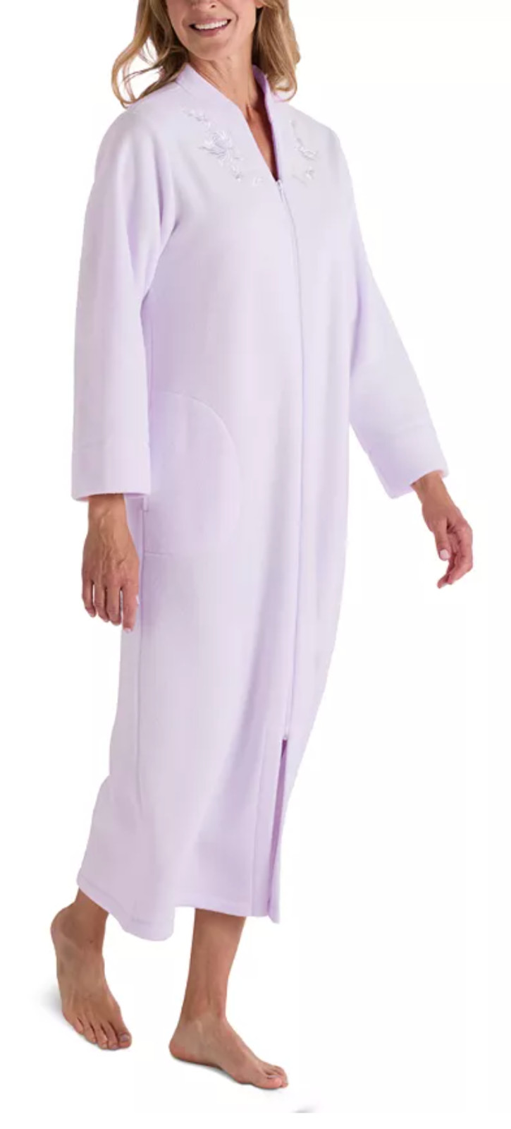 Miss Elaine Zip Front Fleece Robe Long Length Embroidered Purple Size M NWT $94