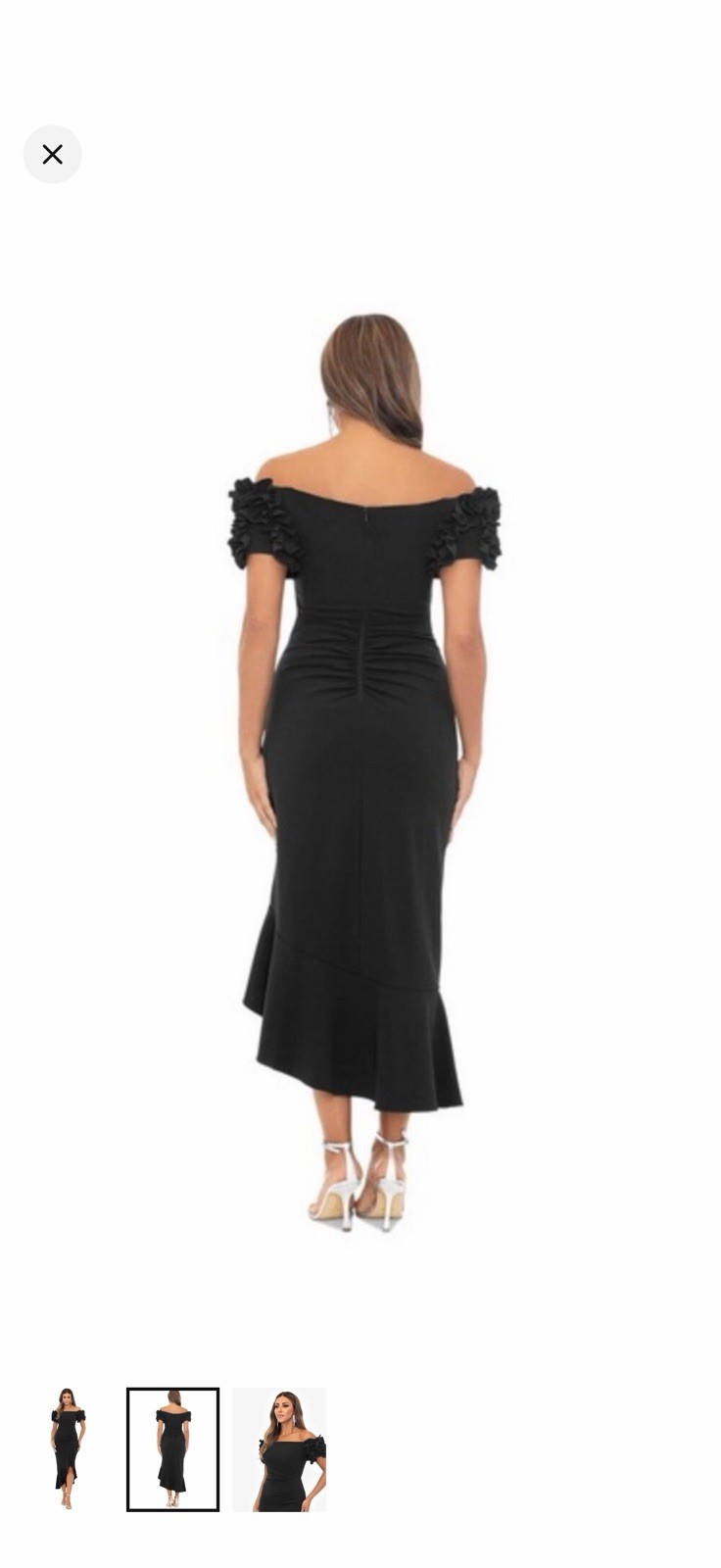 Xscape Off-Shoulder Ruched Ruffle Sleeve Midi Sheath Dress Green 10 Chiffon
