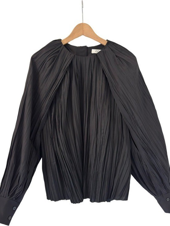 COS Crushed Pleated Cape Sleeve Top in Black Size 6