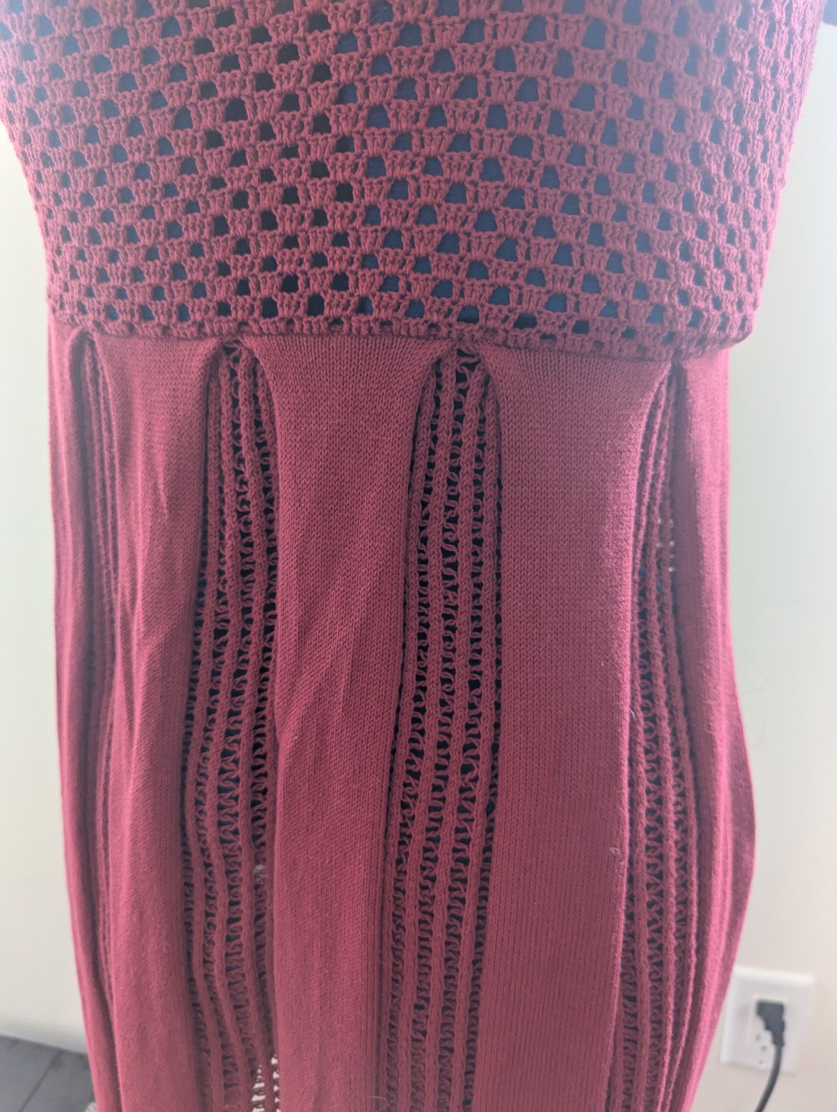 Rodarte Opening Ceremony Dress Women Medium Red Cotton Crochet Knit Sheer Midi