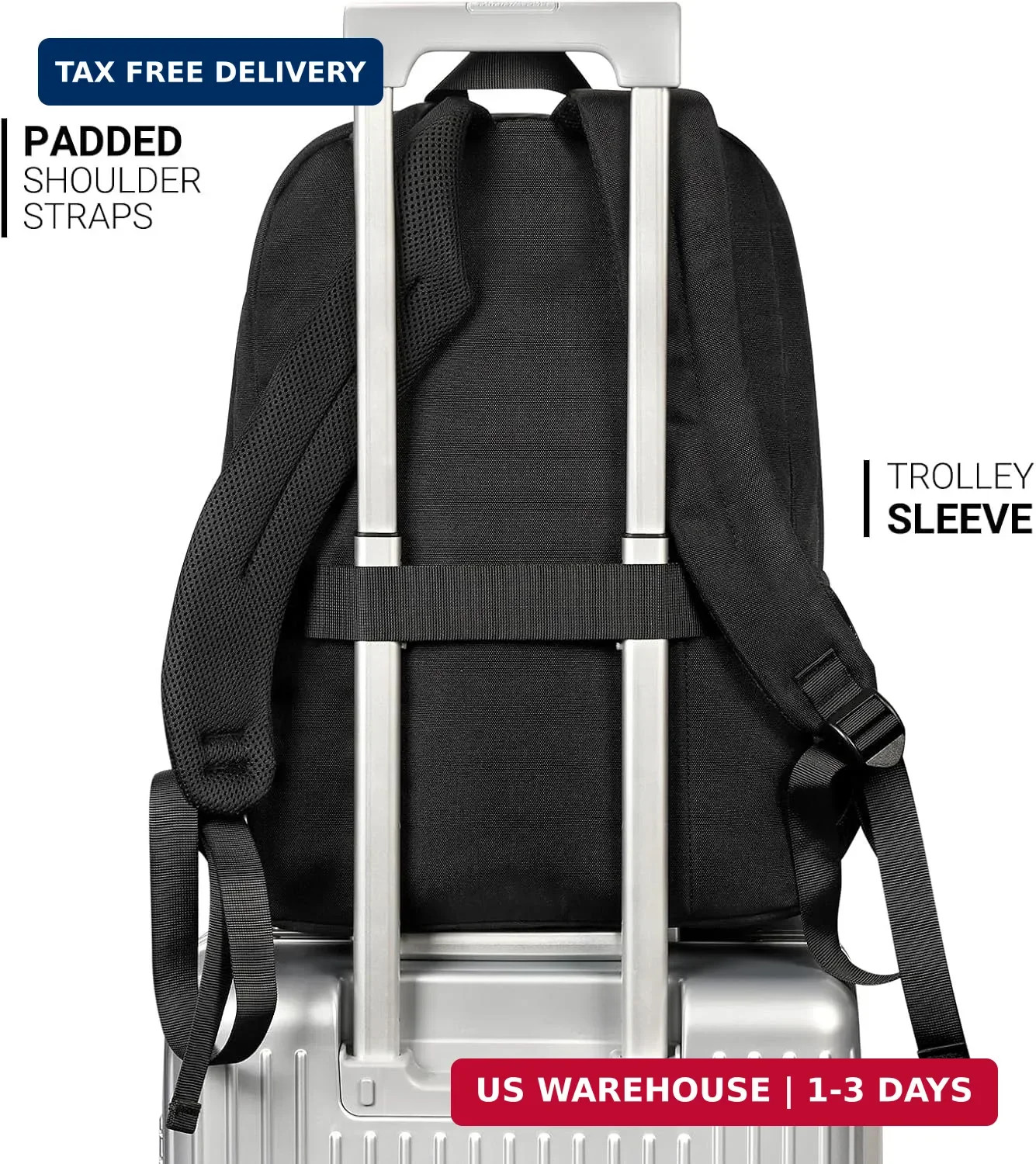 ZORFIN 26L Black Backpack for College, and Travel: Water Resistant Bookbag
