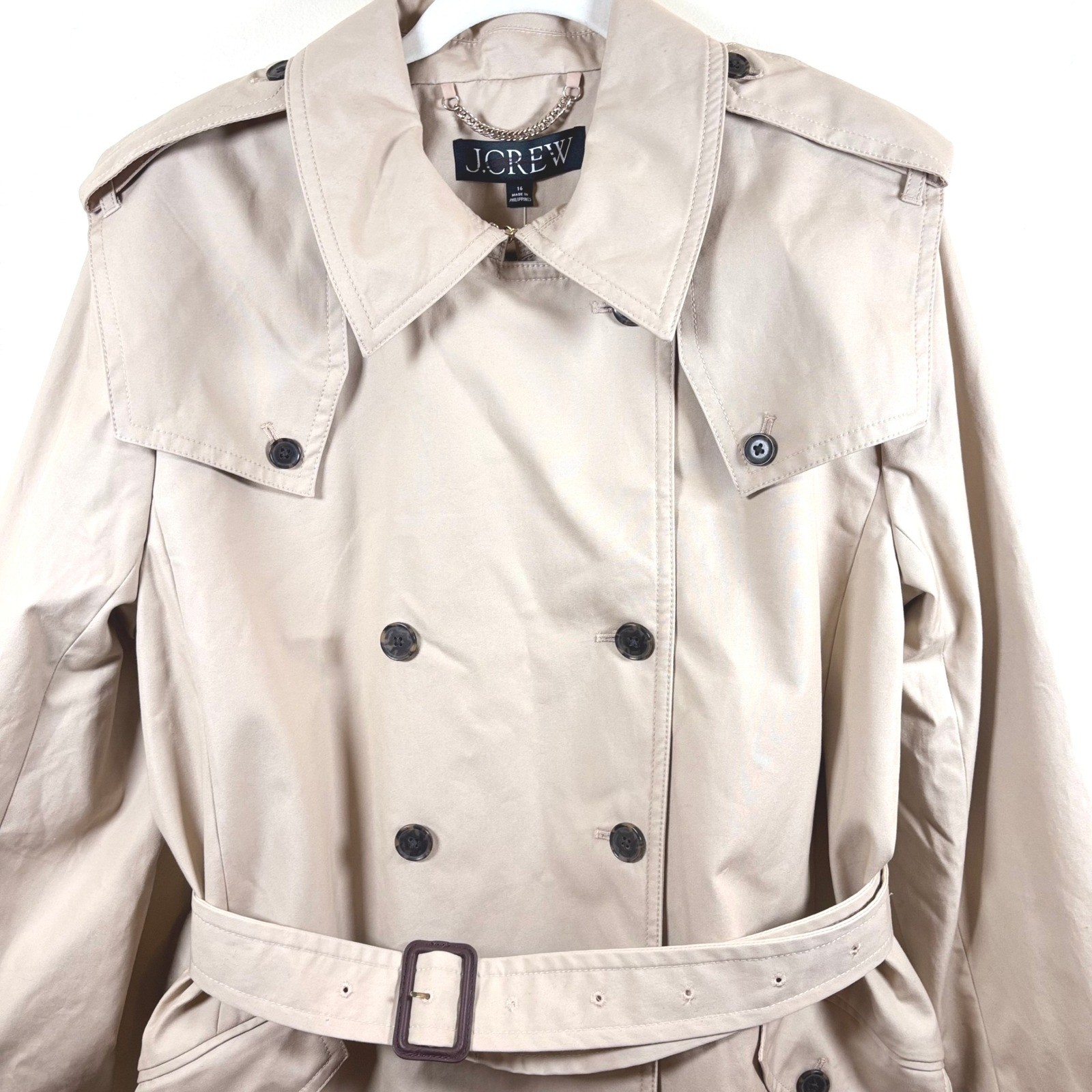 J.Crew Womens Double-Breasted Belted Trench Coat Sz 16 Khaki Canvas Preppy NEW