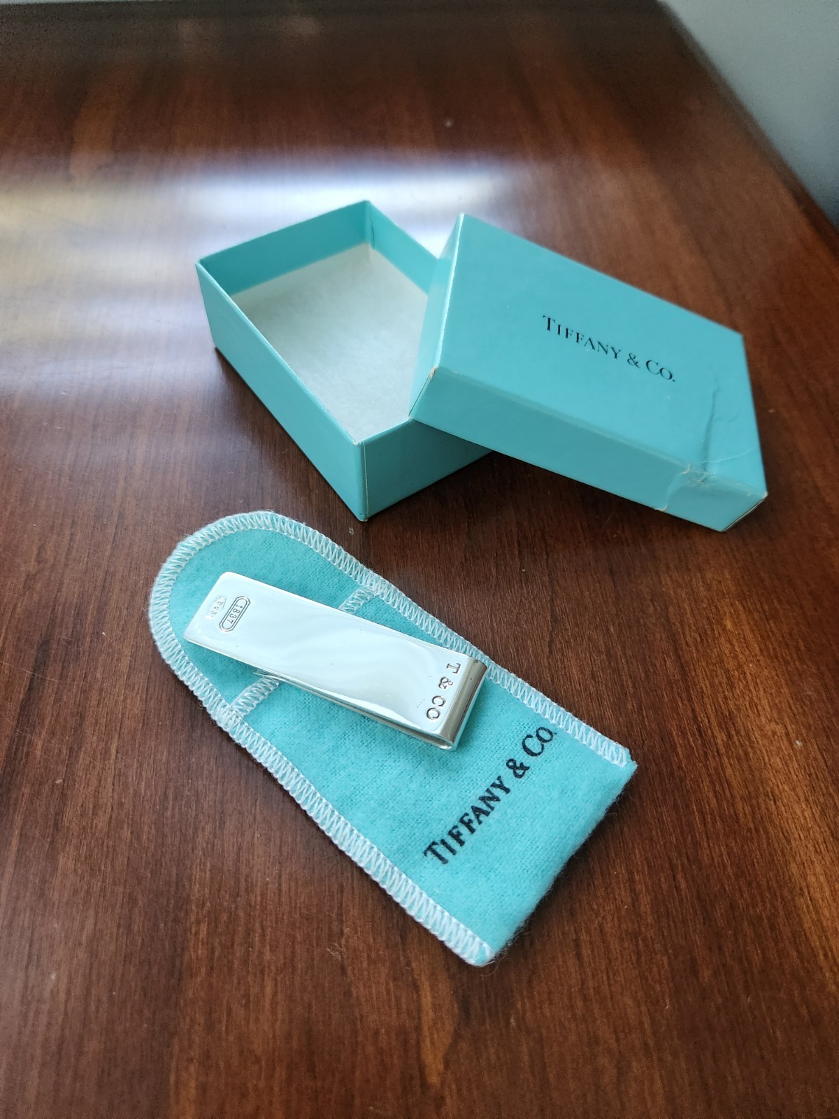 Tiffany & Co. Money Clip Sterling Silver with Pouch And Box No Engravings 24.3g