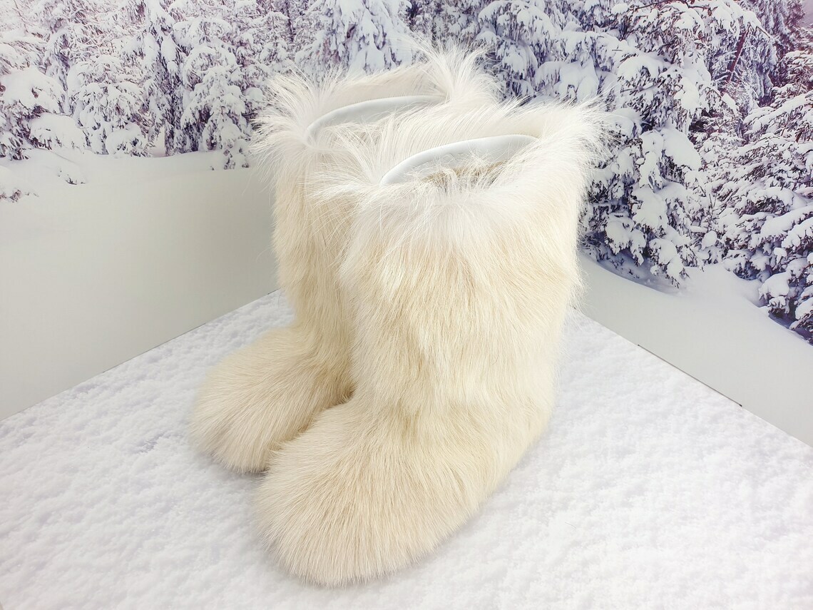 Creamy Goat Fur Boots for Women, Winter Snow Boots, Moutons, Handmade by LITVIN