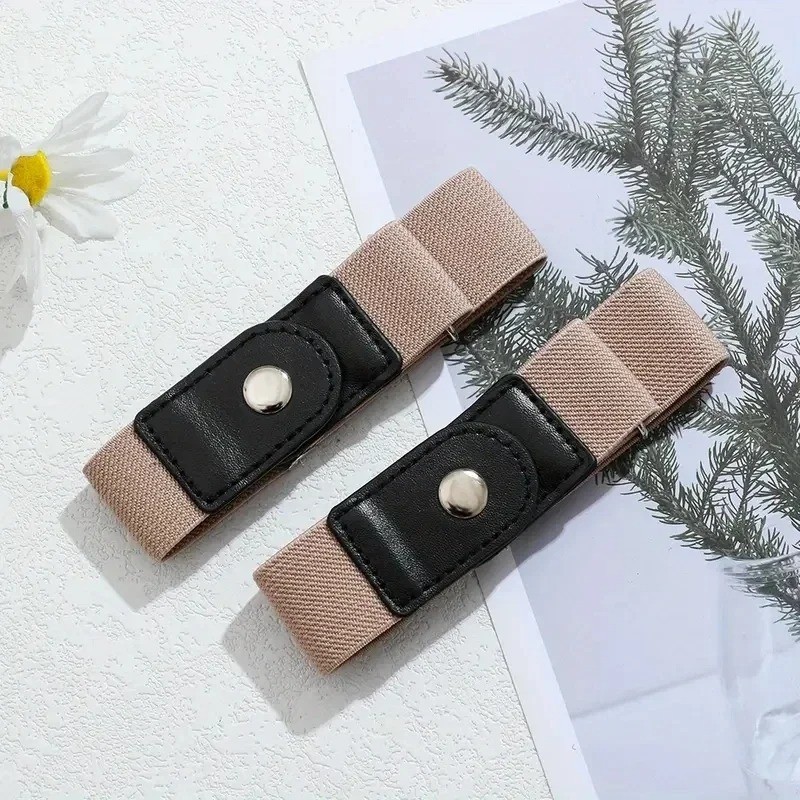 2 Pack No Buckle Elastic Belt Invisible Loop Belt for 2Pcs Brown