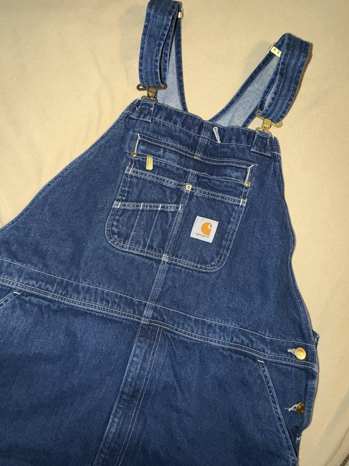 Carhartt Blue Denim Bib Overalls Loose Fit Men’s Construction OR4672-M