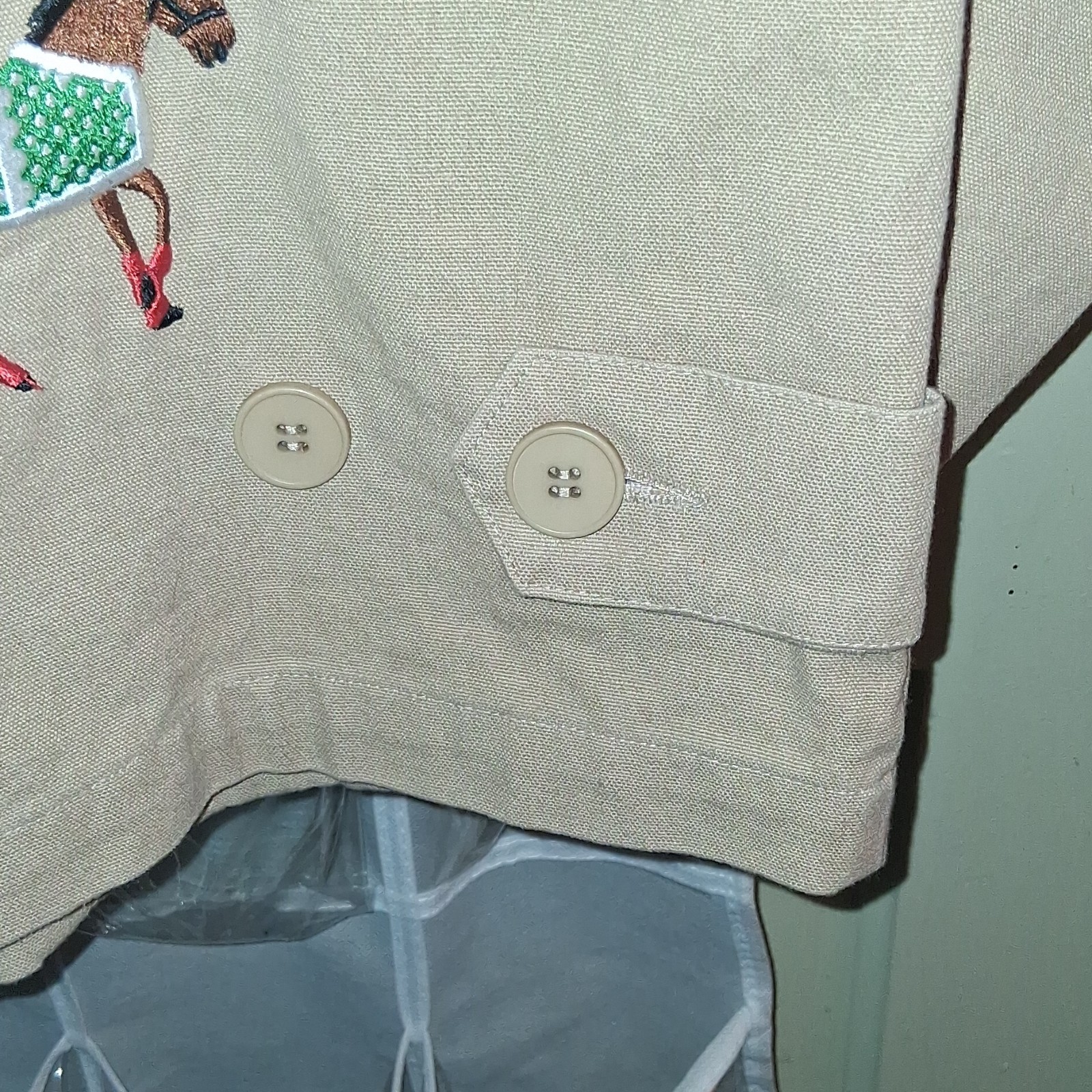 FOUND Women’s S Beige/Brown Horse Embroidered Zip Jacket, Pockets, Short
