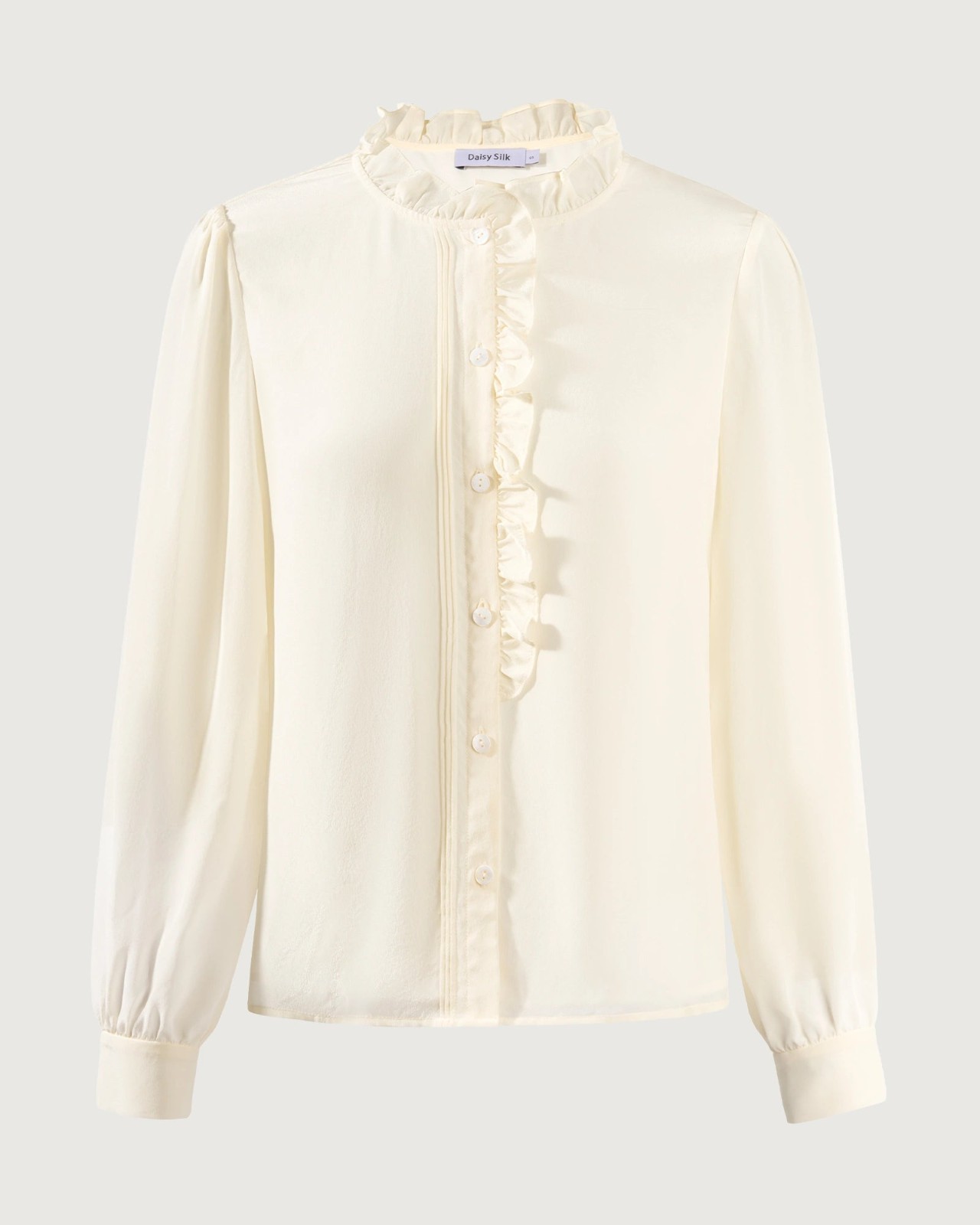 Long Sleeve Silk Blouse with Ruffle Trim