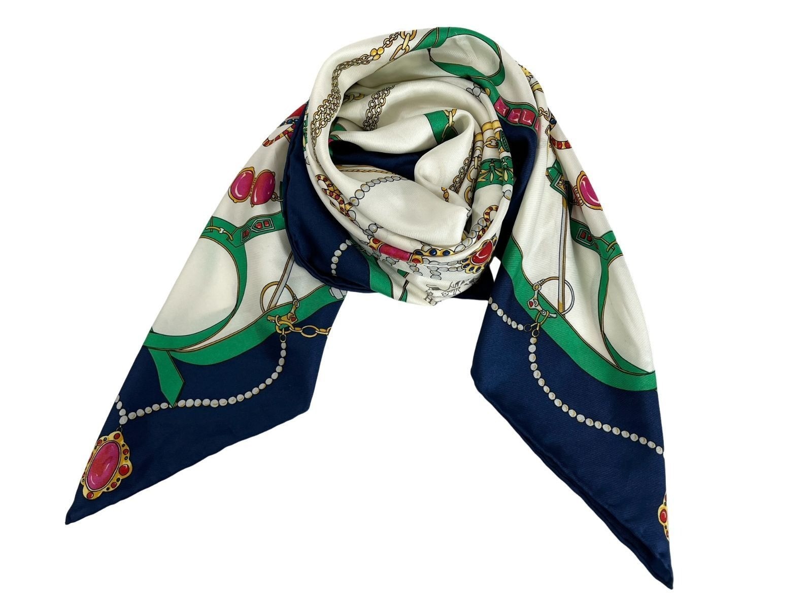 HERMES Jewelry Patterns Carre 90 cm 35in Silk Scarf Navy Multicolor Vintage Auth