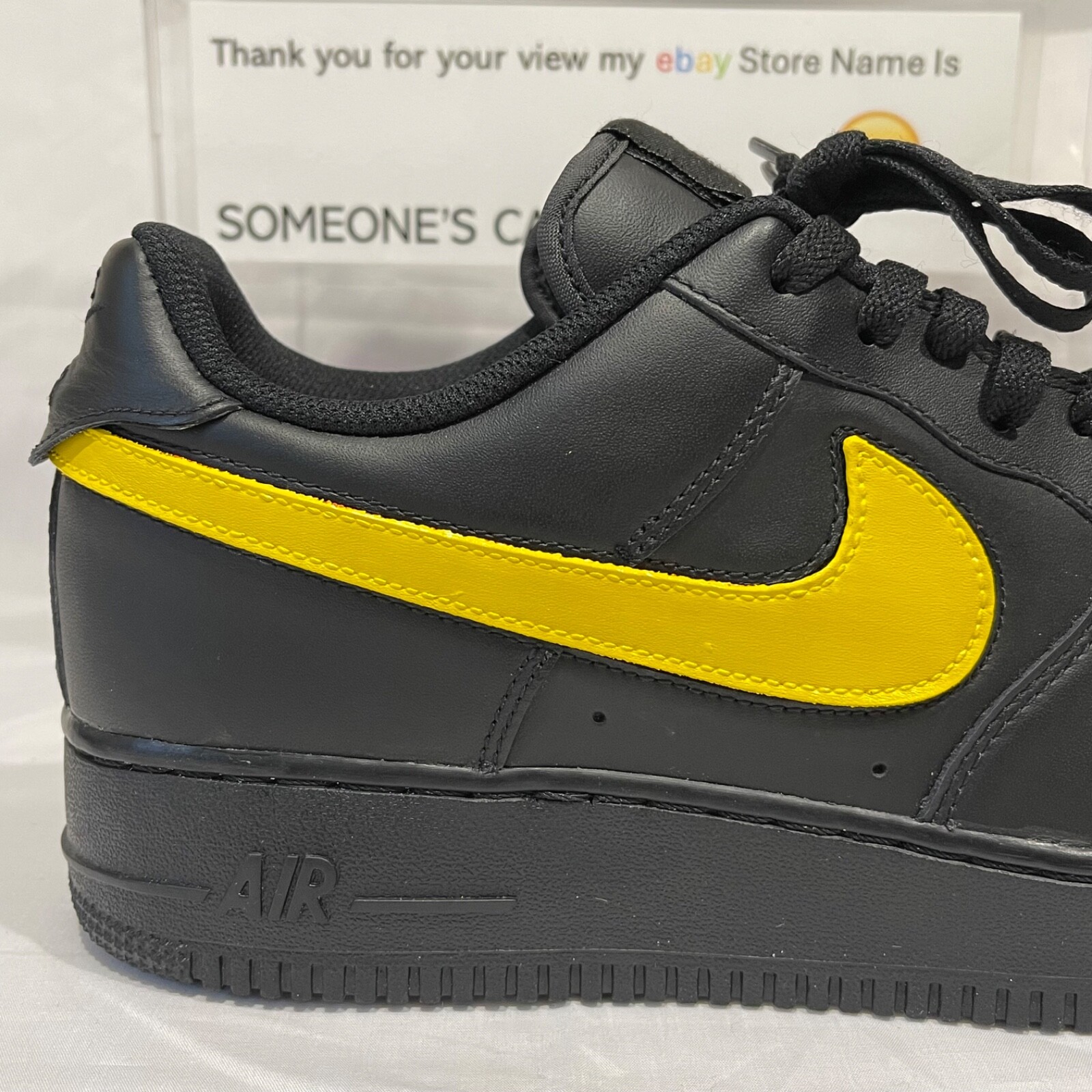 Nike Air Force 1 Low Black (Yellow Custom Painted Swoosh) SC-#82B