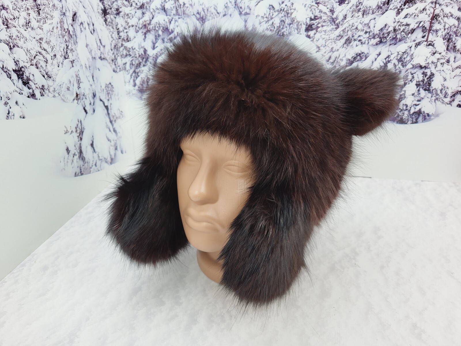 Brown Real Fur Hat for Women, Winter Ushanka Earflap Hat, Handmade, Gift