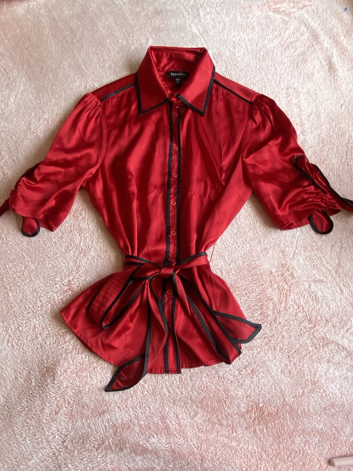 Bebe Y2K Goth Top Size Small Short Sleeve Office Siren Grunge Button Up