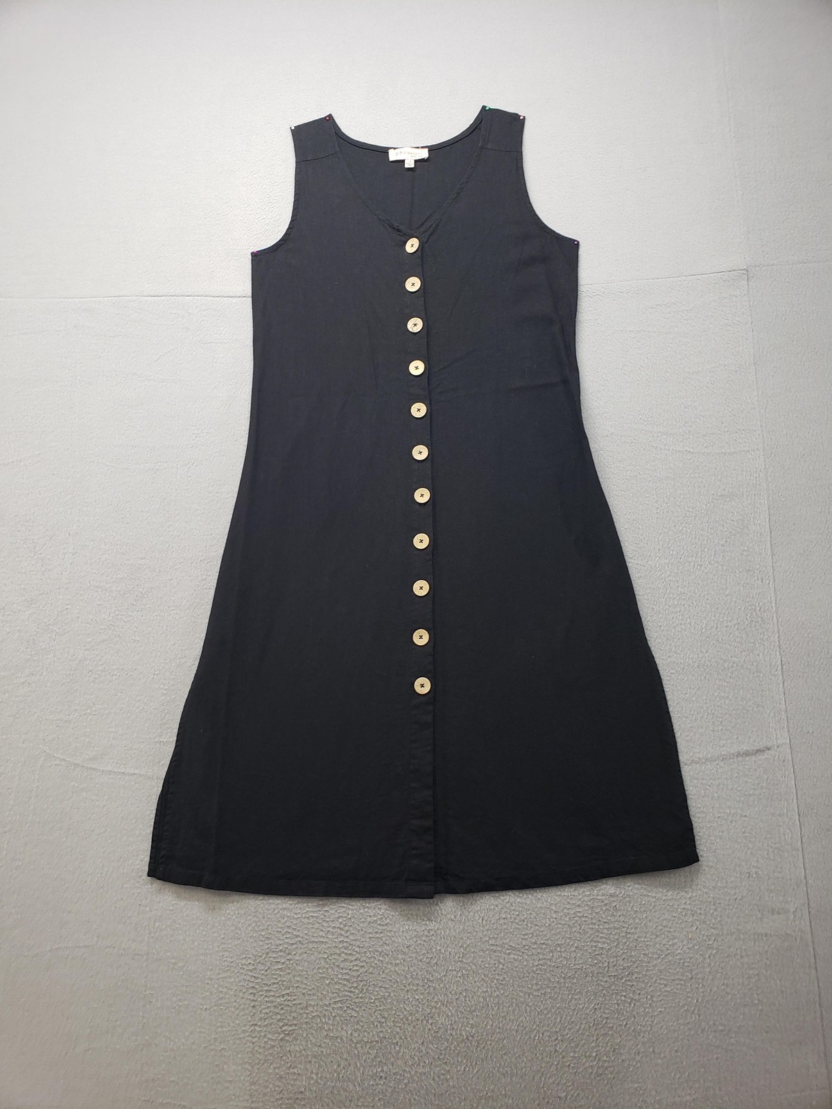 Philosophy Republic Clothing Dress Womens 12 Black Button Front Linen Sundress