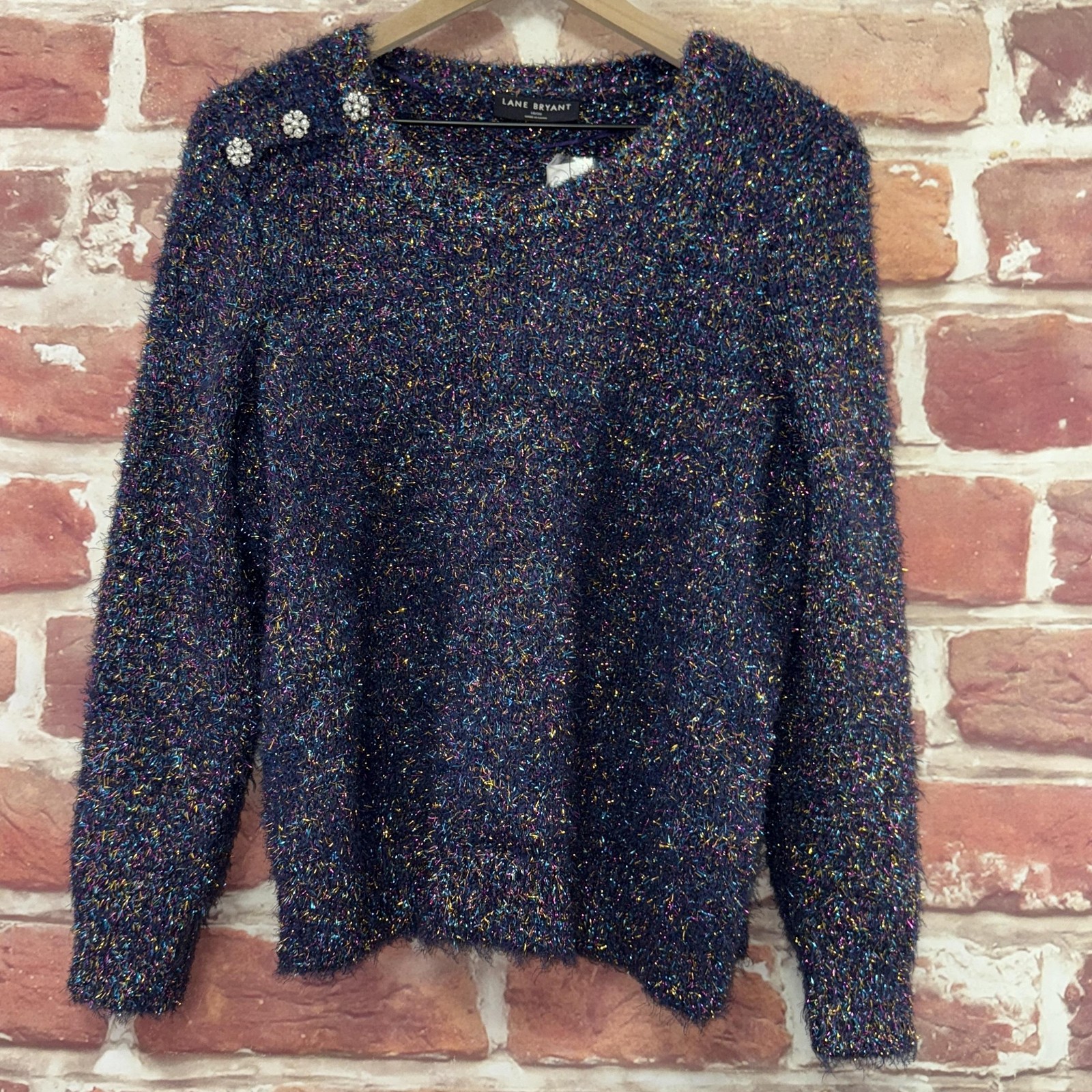 Lane Bryant Sweater Womens 18/20 Purple Multicolor Fuzzy Metallic Festive Party
