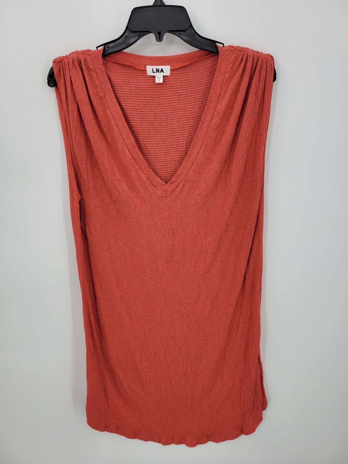 LNA Tunic Top Womens Small Orange Ruched Shoulder V Neck Boho Knit Sheath