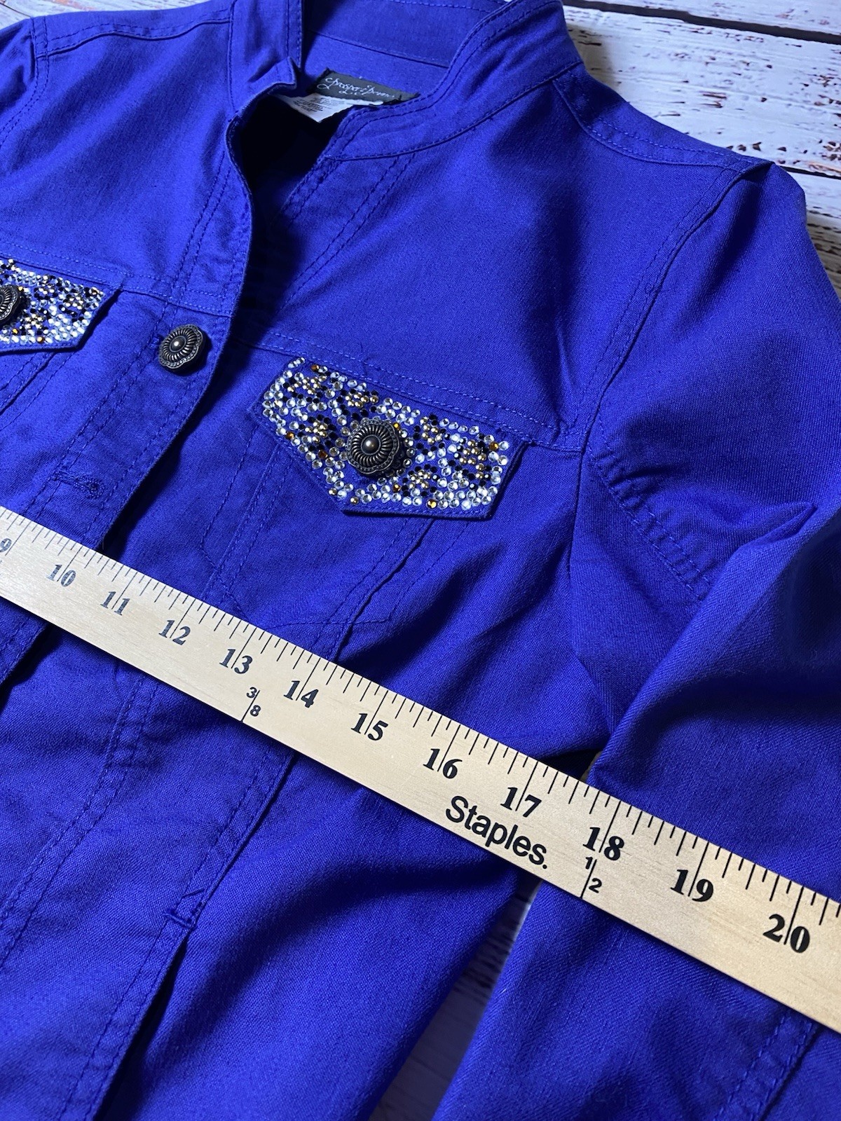 Jasper & Jerne Button Front Jacket Women M Purple Rhinestone Pockets Short