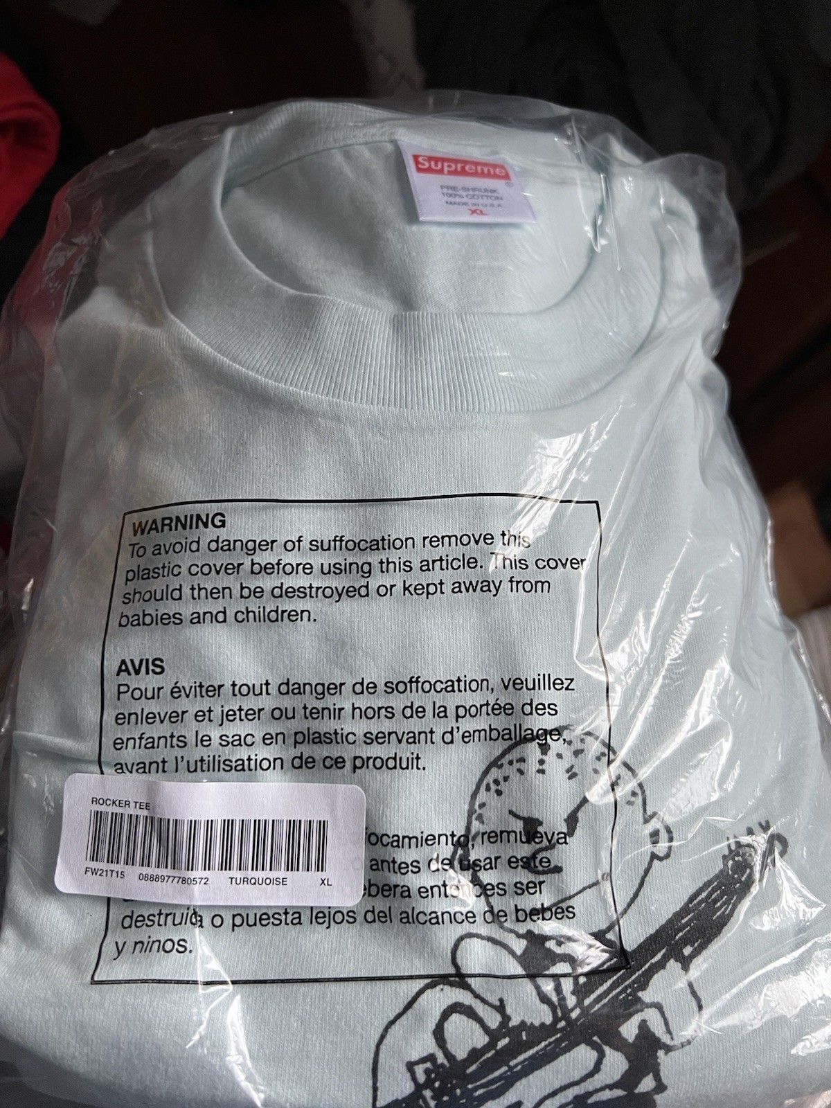 Supreme Rocker Tee FW21T15 Color Turquoise Size XL Sold Out Ready to Ship
