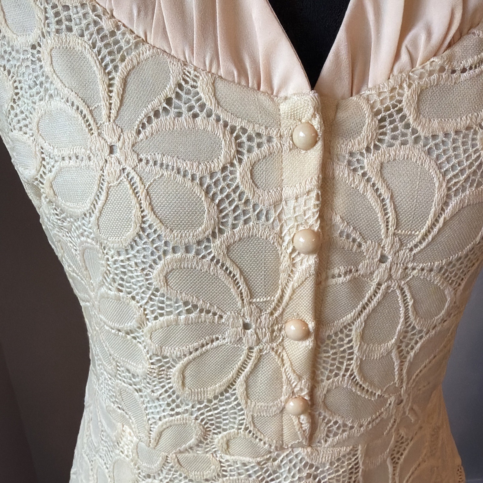Butter Yellow Crochet Lace Dress Womens M Fit & Flare Vintage Cottagecore