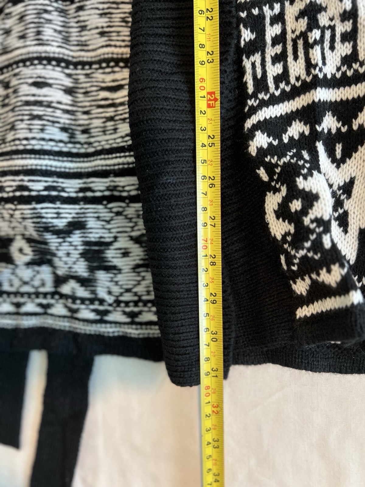 Black White Aztec Geometric Cardigan Open Front Short Sleeve Boho Knit Sweater